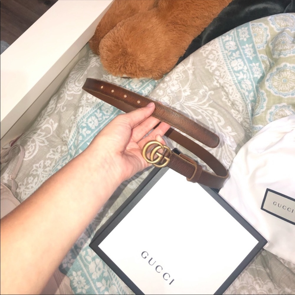 Double G brown thin Gucci belt